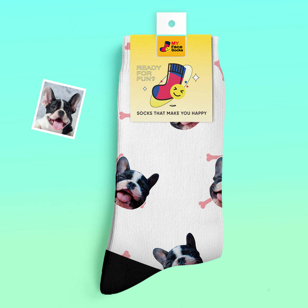 Custom Thick Socks Photo 3D Digital Printed Socks Autumn Winter Warm Socks Bone And Footprint - MyFaceSocks EU