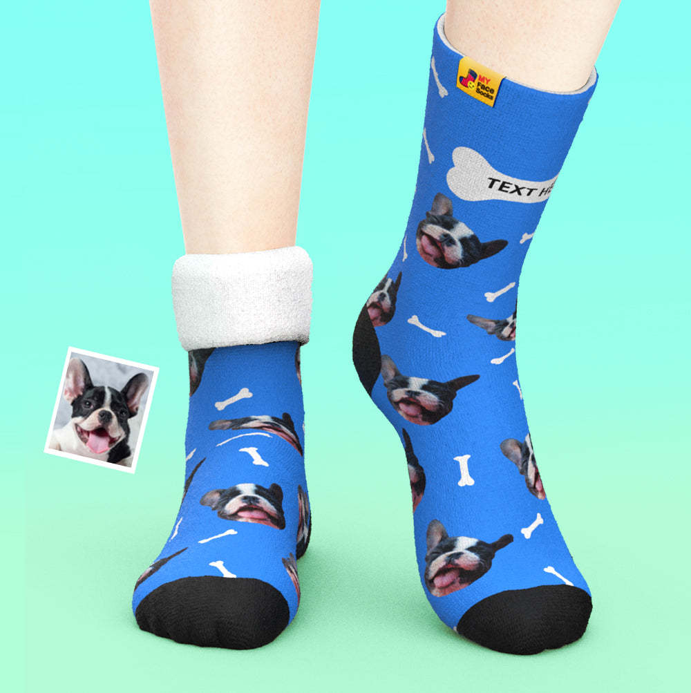 Custom Thick Socks Photo 3D Digital Printed Socks Autumn Winter Warm Socks Bone And Footprint - MyFaceSocks EU