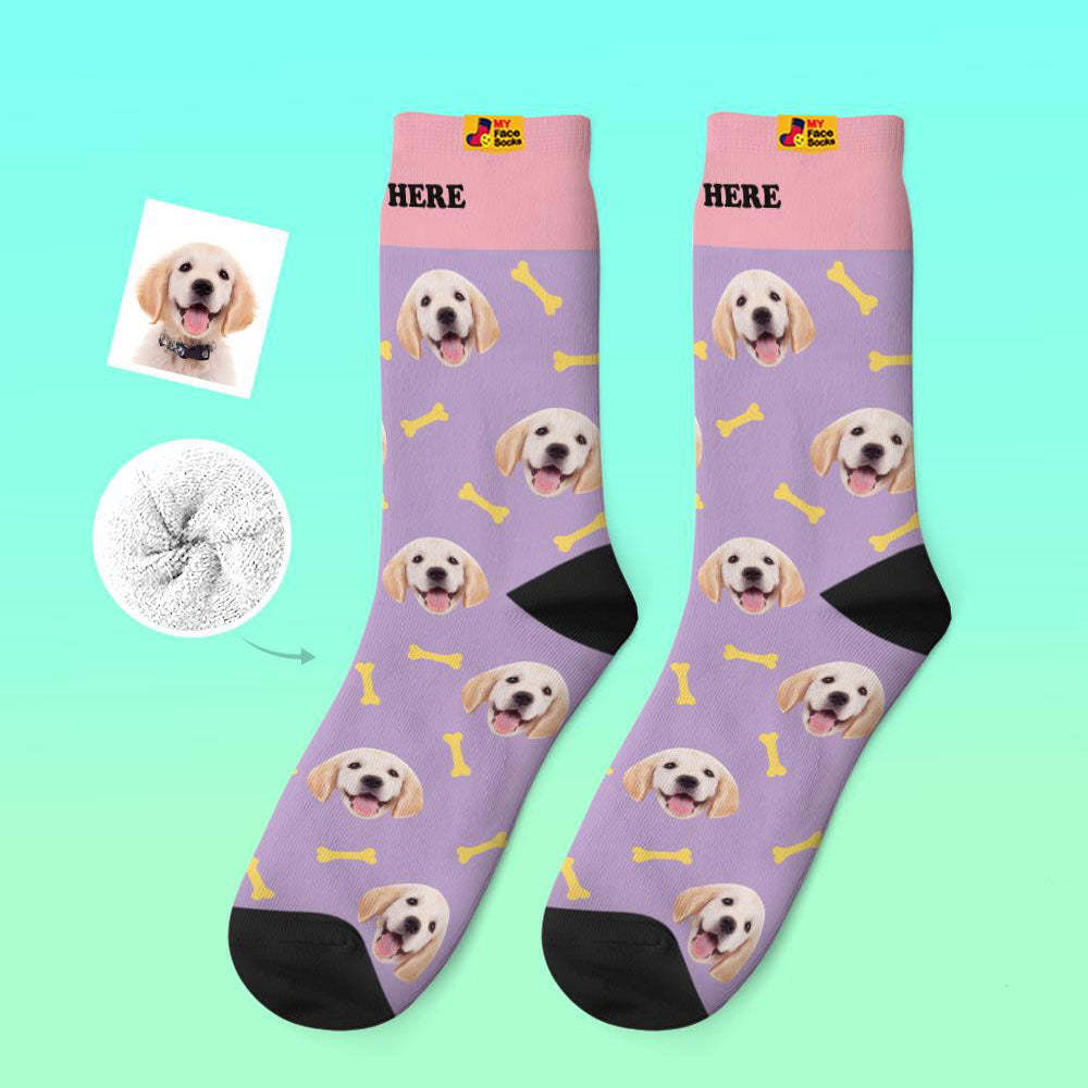 Custom Thick Socks Photo 3D Digital Printed Socks Autumn Winter Warm Pet Face Socks Bone - MyFaceSocks EU