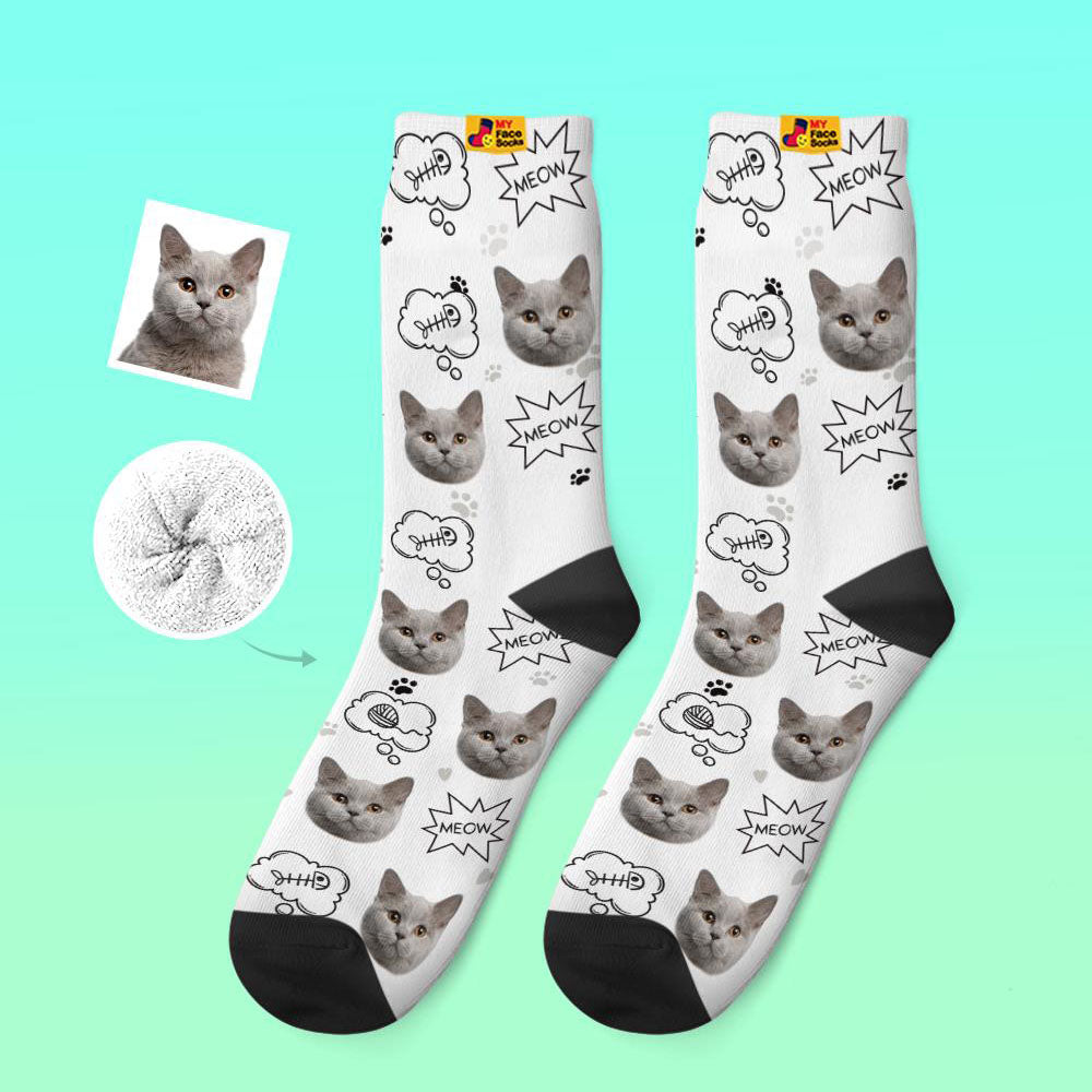 Custom Thick Socks Photo 3D Digital Printed Socks Autumn Winter Warm Socks Cat Meow