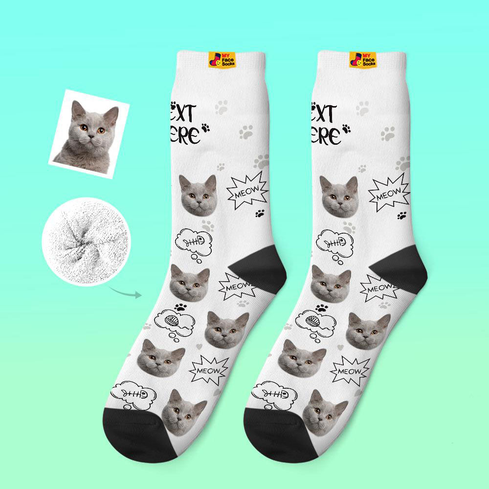 Custom Thick Socks Photo 3D Digital Printed Socks Autumn Winter Warm Socks Cat Meow