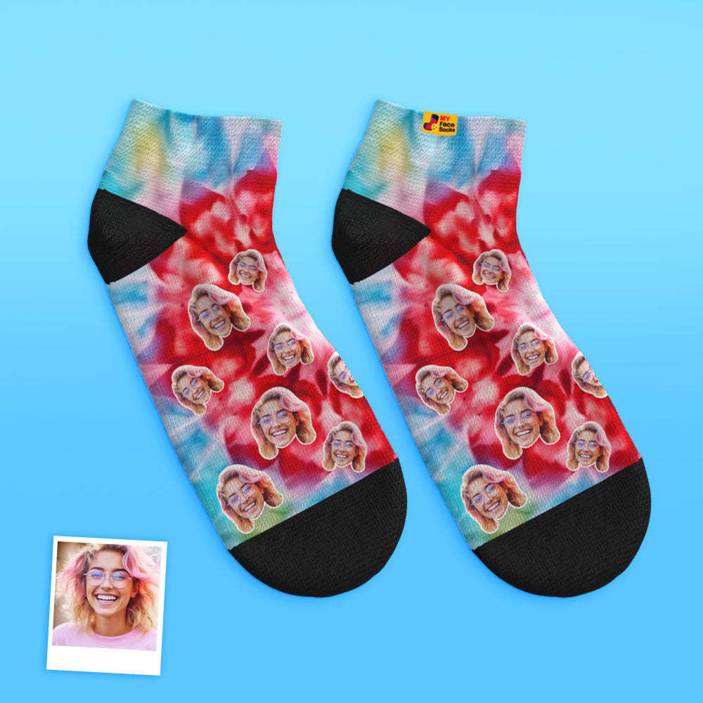 Custom Low Cut Ankle Face Socks Ice Dyed Pink Blue - MyFaceSocksEU