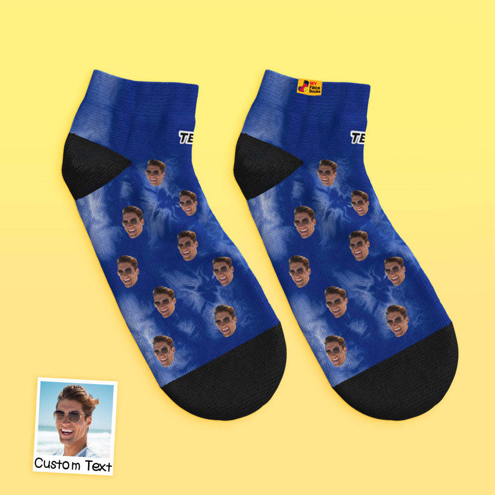 Custom Low cut Ankle Socks Personalized Face Socks Tie Dye Dark Blue - MyFaceSocksEU