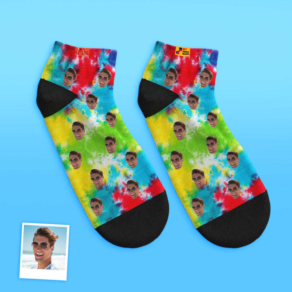 Custom Low cut Ankle Socks Personalized Face Socks Funny Tie Dye - MyFaceSocksEU
