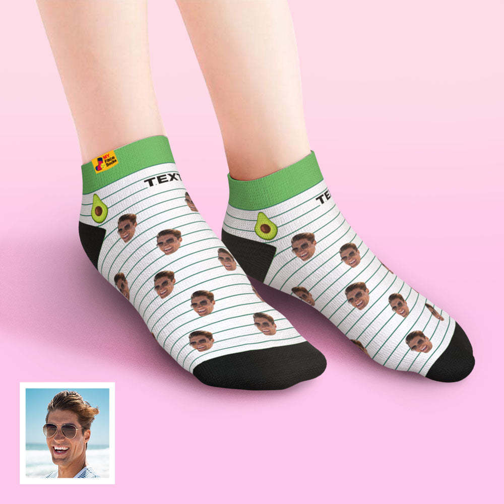 Custom Low cut Ankle Socks Personalized Face Socks Cute Avocado - MyFaceSocksEU