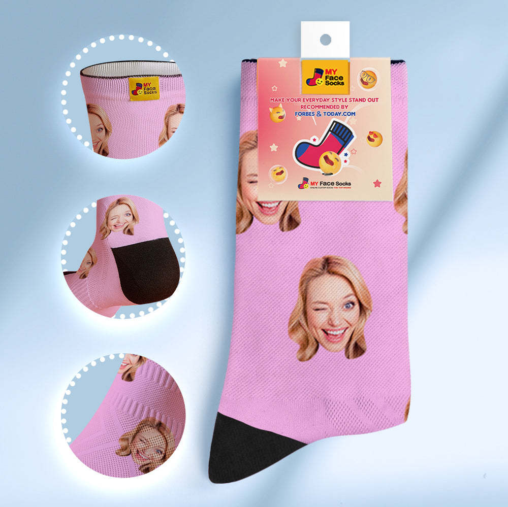Custom Breathable Face Socks Online Preview Add Pictures Red Hearts Valentine's Day Gifts for Couple - MyFaceSocksEU