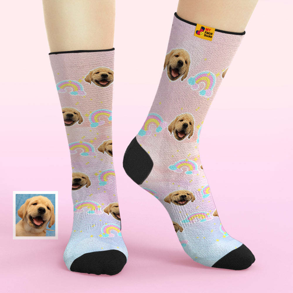 Custom Face Socks Add Pictures and Name Rainbow Element Gradient Breathable Soft Socks - MyFaceSocksEU