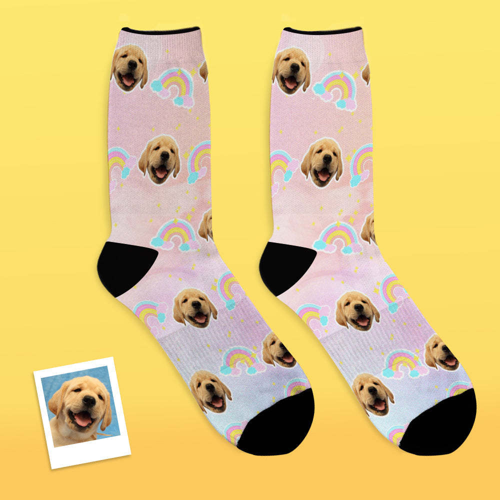 Custom Face Socks Add Pictures and Name Rainbow Element Gradient Breathable Soft Socks - MyFaceSocksEU