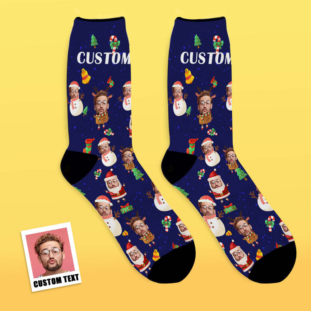 Custom Face Socks Add Pictures and Name Santa claus and Snowman Breathable Soft Socks - MyFaceSocksEU
