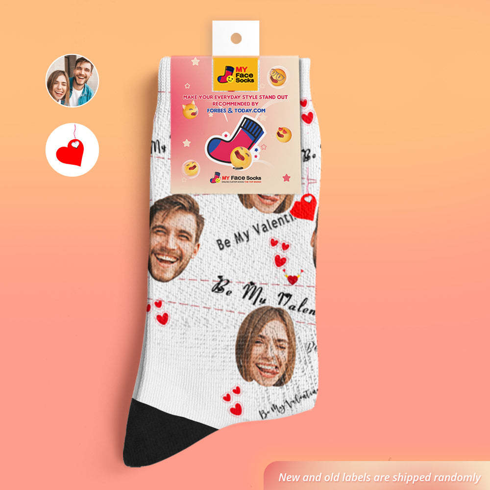 Custom Face Socks Add Pictures and Name Heart Love Be Mine Valentine's Day Gifts Breathable Soft Socks - MyFaceSocksEU