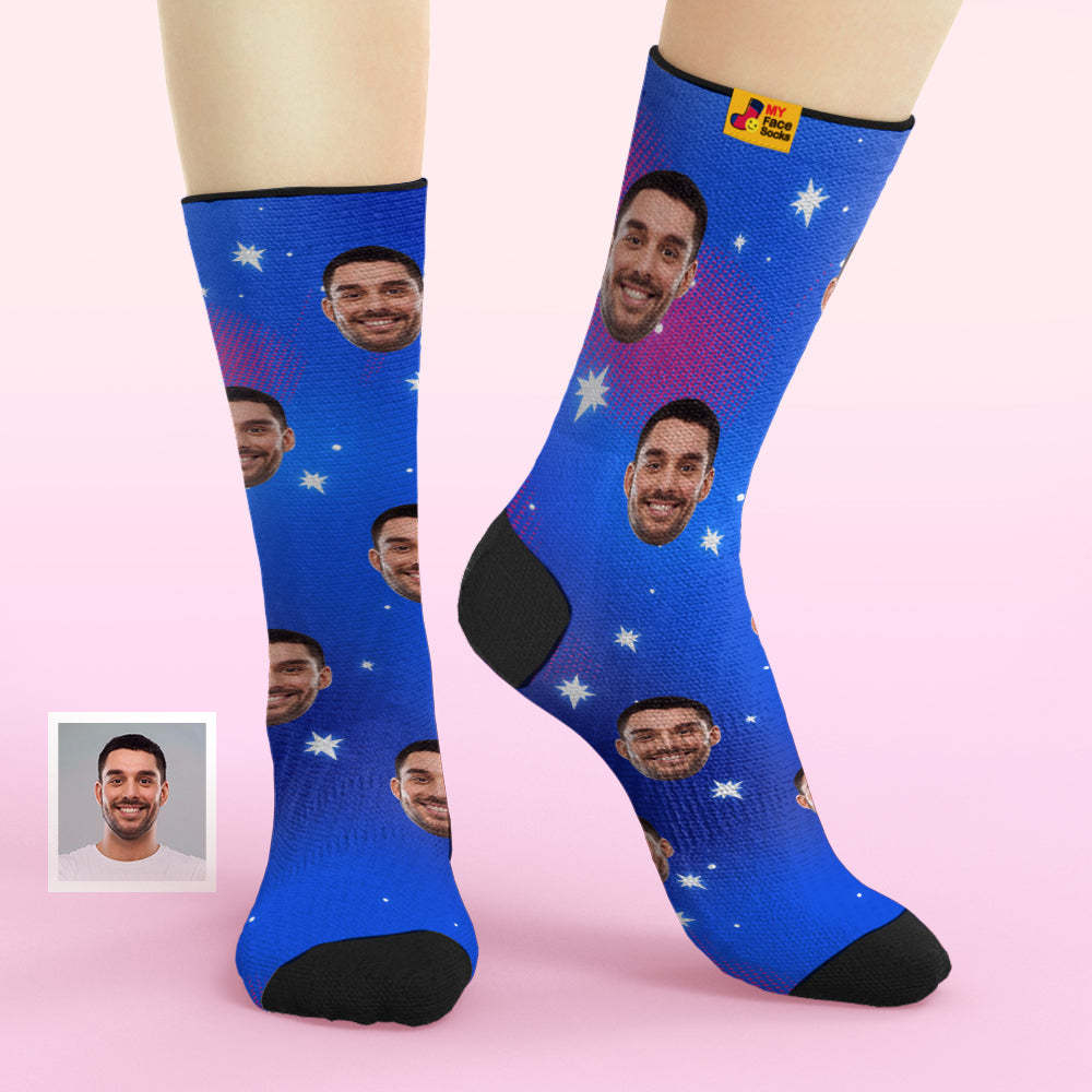 Custom Face Socks Add Pictures and Name Star Breathable Soft Socks - MyFaceSocksEU