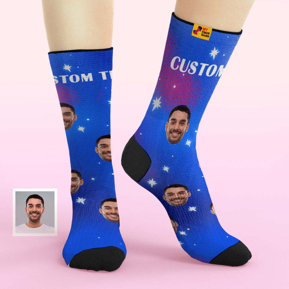 Custom Face Socks Add Pictures and Name Star Breathable Soft Socks - MyFaceSocksEU