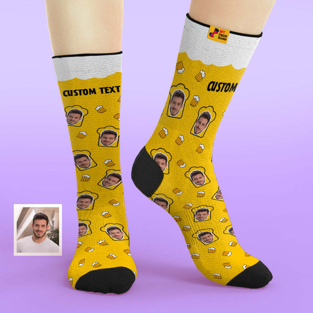 Custom Face Socks Add Pictures and Name Breathable Soft Socks Beer Drinking Father's Day Socks - MyFaceSocksEU