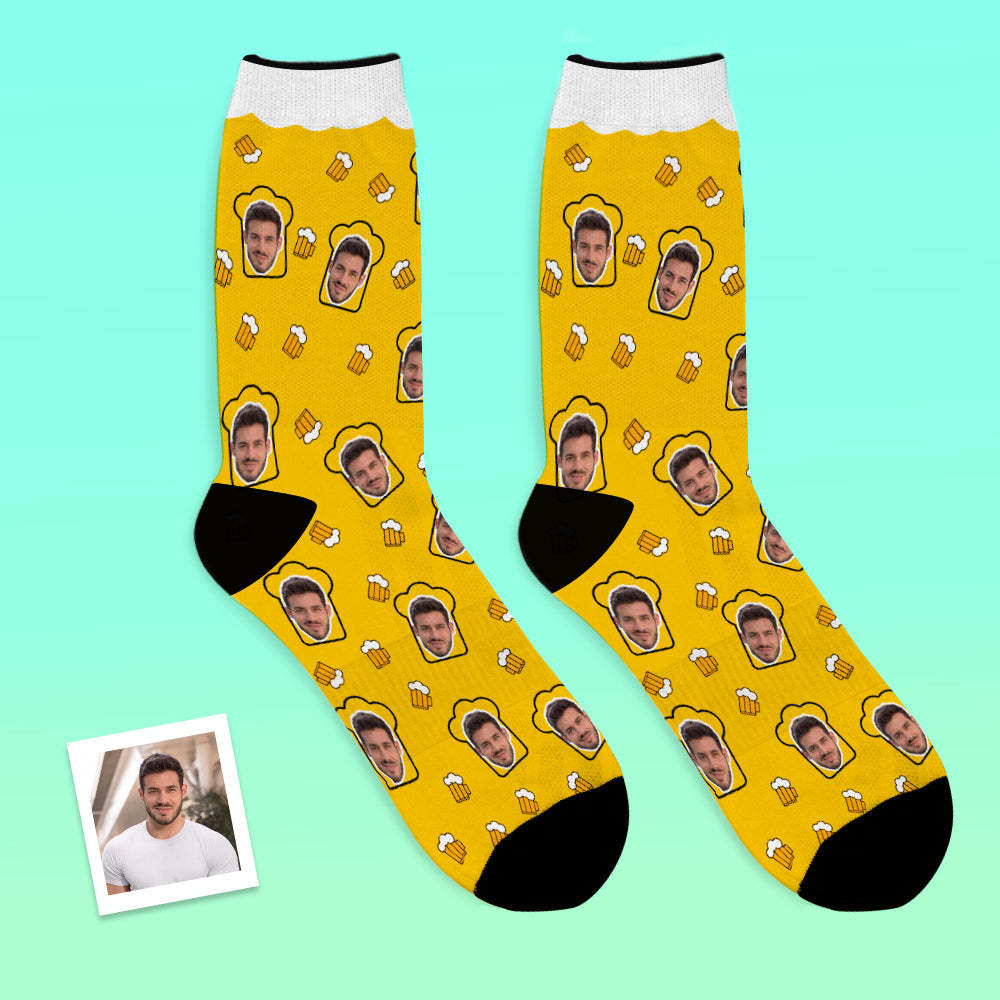 Custom Face Socks Add Pictures and Name Breathable Soft Socks Beer Drinking Father's Day Socks - MyFaceSocksEU