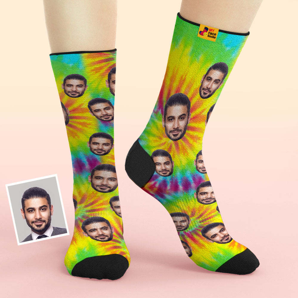 Custom Tie-Dye Style Breathable Face Socks Personalized Soft Socks Gifts - MyFaceSocksEU