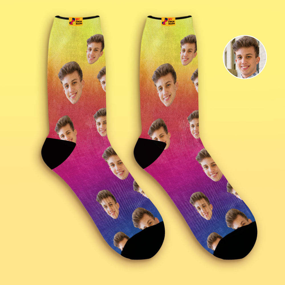 Custom Tie-Dye Style Breathable Face Socks Personalized Soft Socks Gifts Multicolor - MyFaceSocksEU