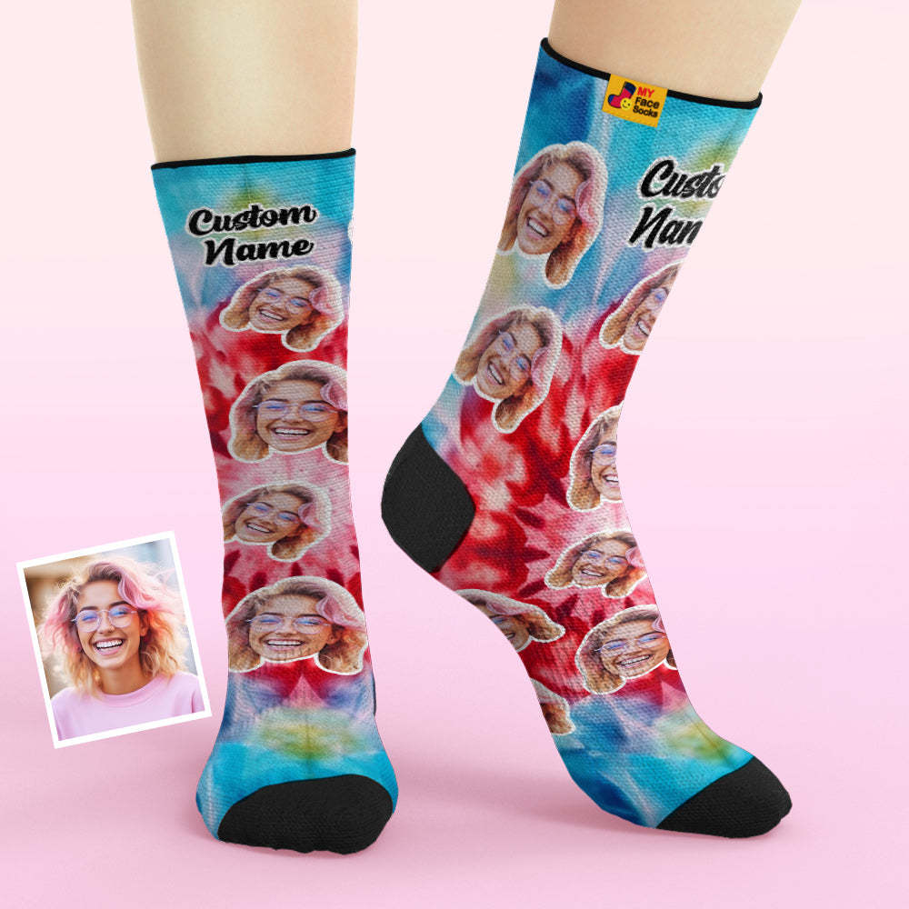 Custom Tie Dye Style Breathable Face Socks Personalized Soft Socks Gifts Ice Dye - MyFaceSocksEU