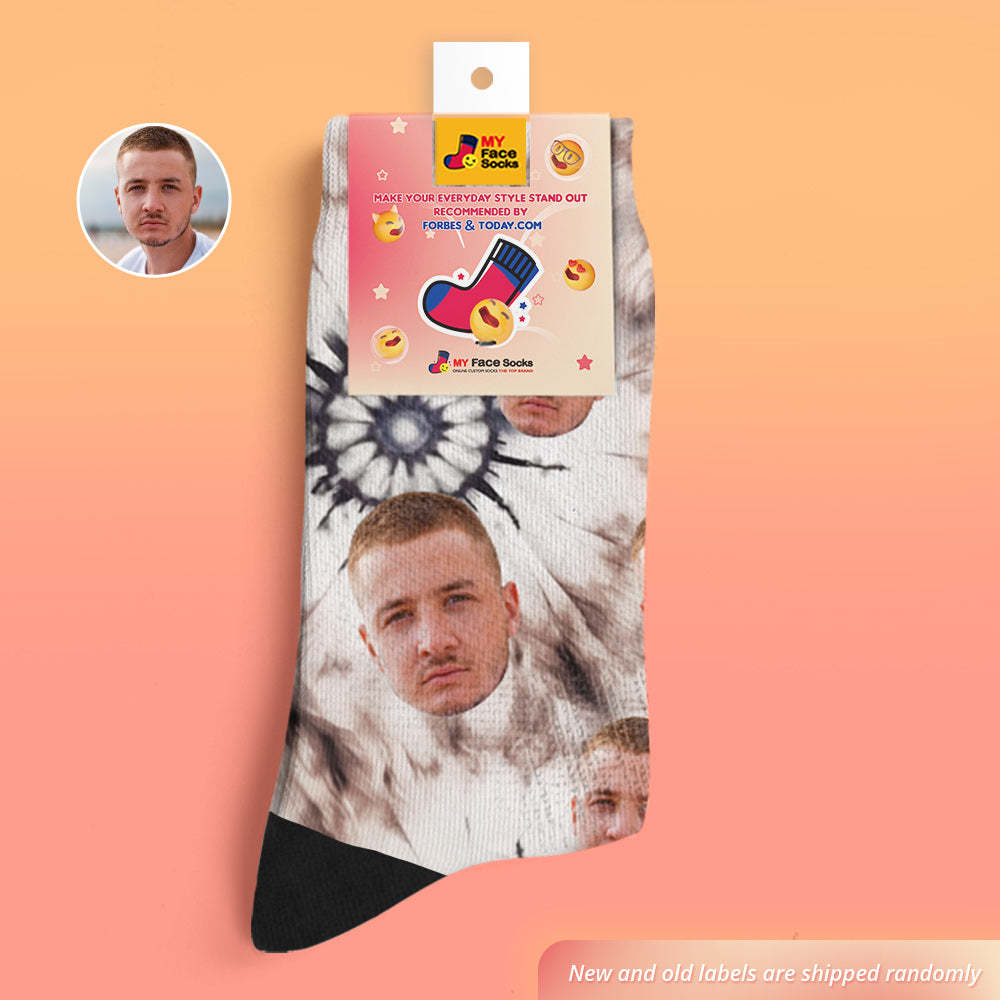 Custom Tie Dye Style Breathable Face Socks Personalized Soft Socks Gifts Ice Dyed - MyFaceSocksEU