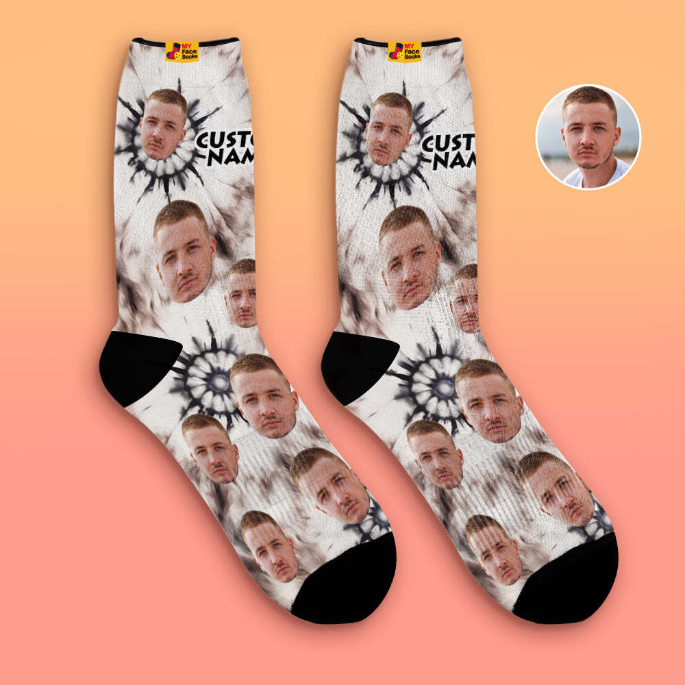 Custom Tie Dye Style Breathable Face Socks Personalized Soft Socks Gifts Ice Dyed - MyFaceSocksEU