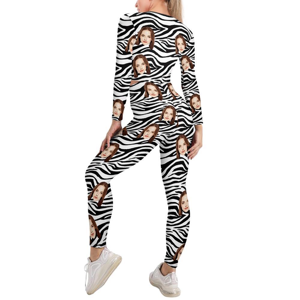 Custom Face Women's V-Neck Sweatshirt Set Stretch Casual Costume - Tiger Stripe - MyFaceSocksEU