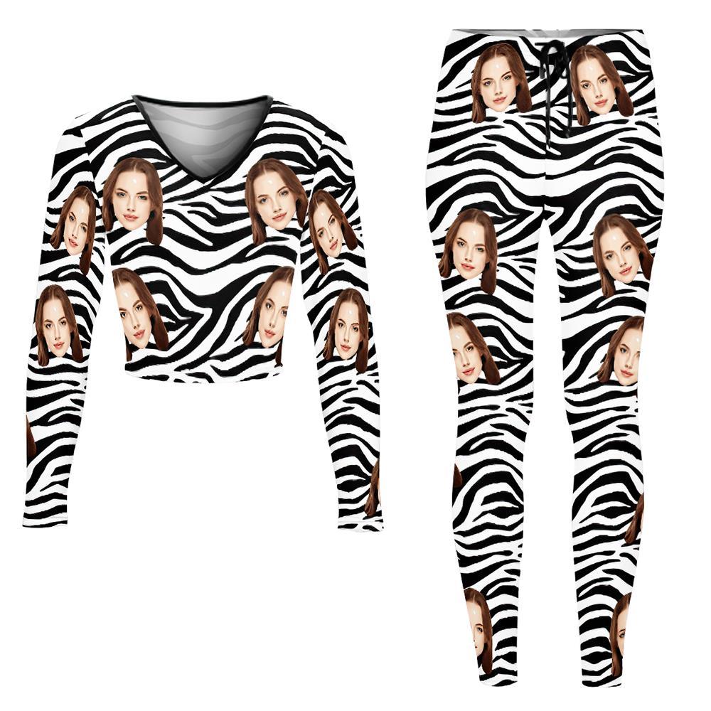 Custom Face Women's V-Neck Sweatshirt Set Stretch Casual Costume - Tiger Stripe - MyFaceSocksEU