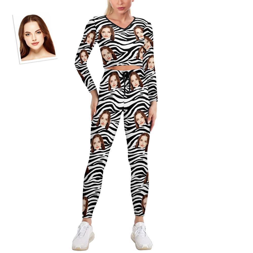Custom Face Women's V-Neck Sweatshirt Set Stretch Casual Costume - Tiger Stripe - MyFaceSocksEU