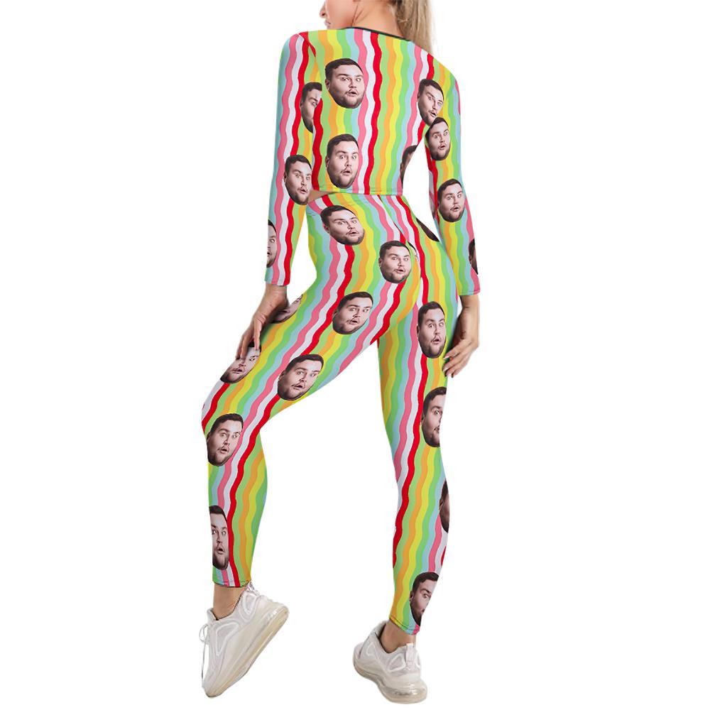 Custom Face Women's V-Neck Sweatshirt Set Stretch Casual Costume - Squiggly Rainbow - MyFaceSocksEU