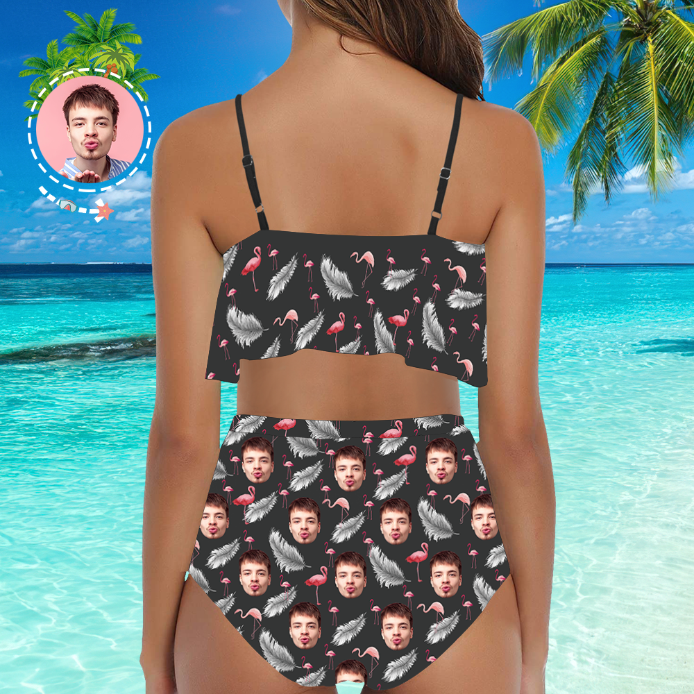 Custom Face Bikini Women's Ruffle Summer Bikini High Waisted Bathing Suits Gift For Her - Feather & Flamingo - MyFaceSocksEU