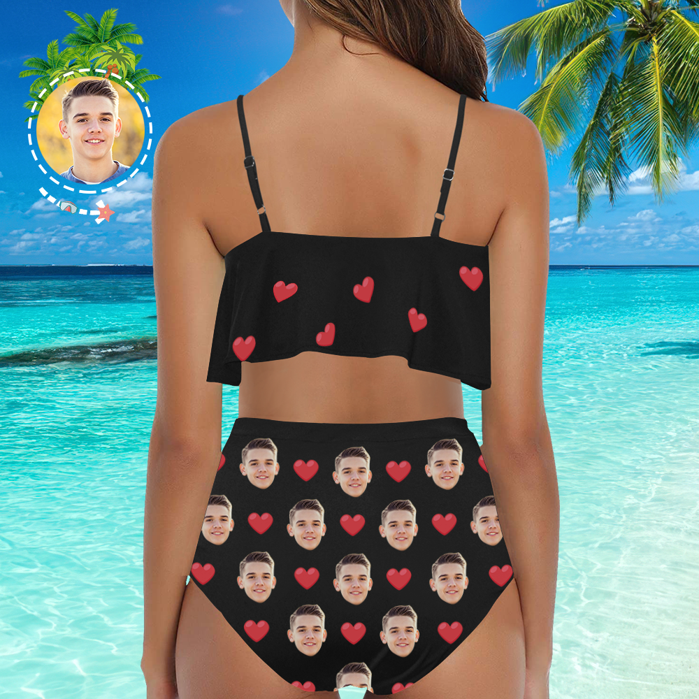 Custom Face Bikini Women's Ruffle Summer Bikini High Waisted Bathing Suits Gift For Her - Heart - MyFaceSocksEU