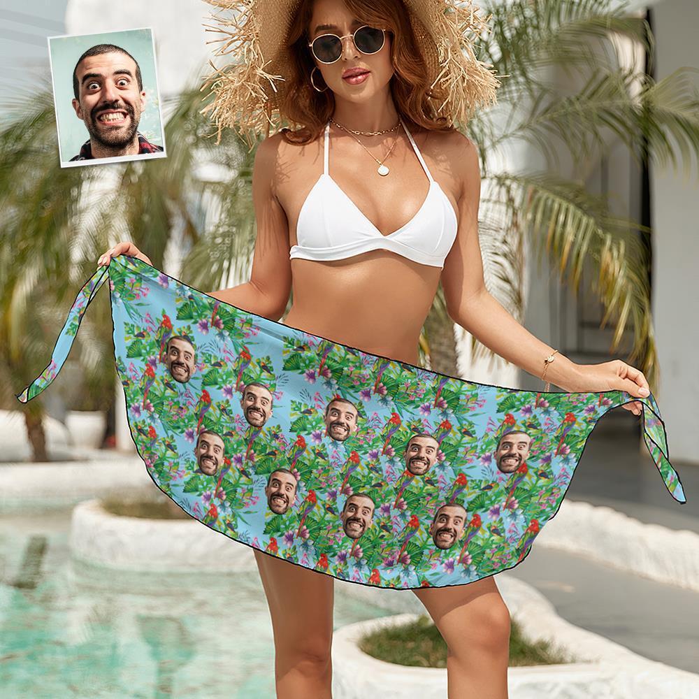 Custom Face Beach Wrap Women Short Sarongs - Parrot - MyFaceSocksEU