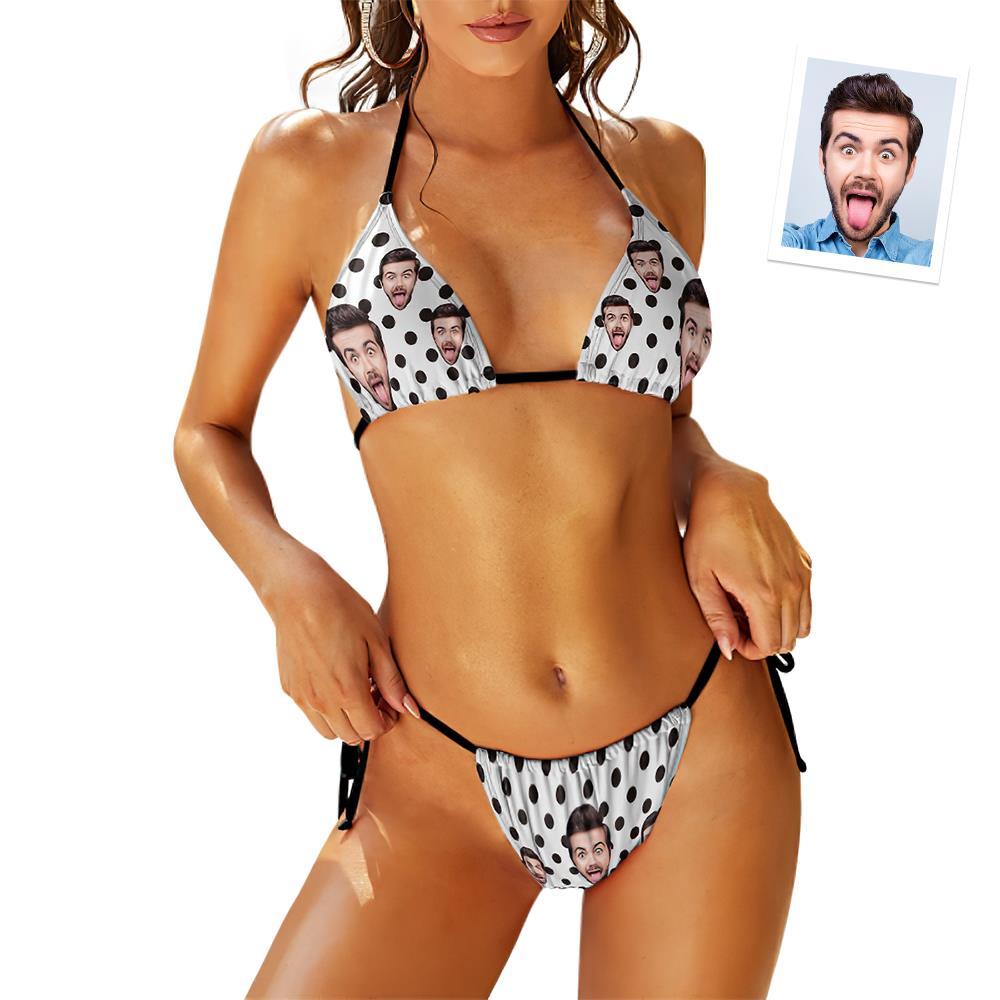 Custom Face Swimming Suit Sexy Strappy Bikini Polka - MyFaceSocksEU