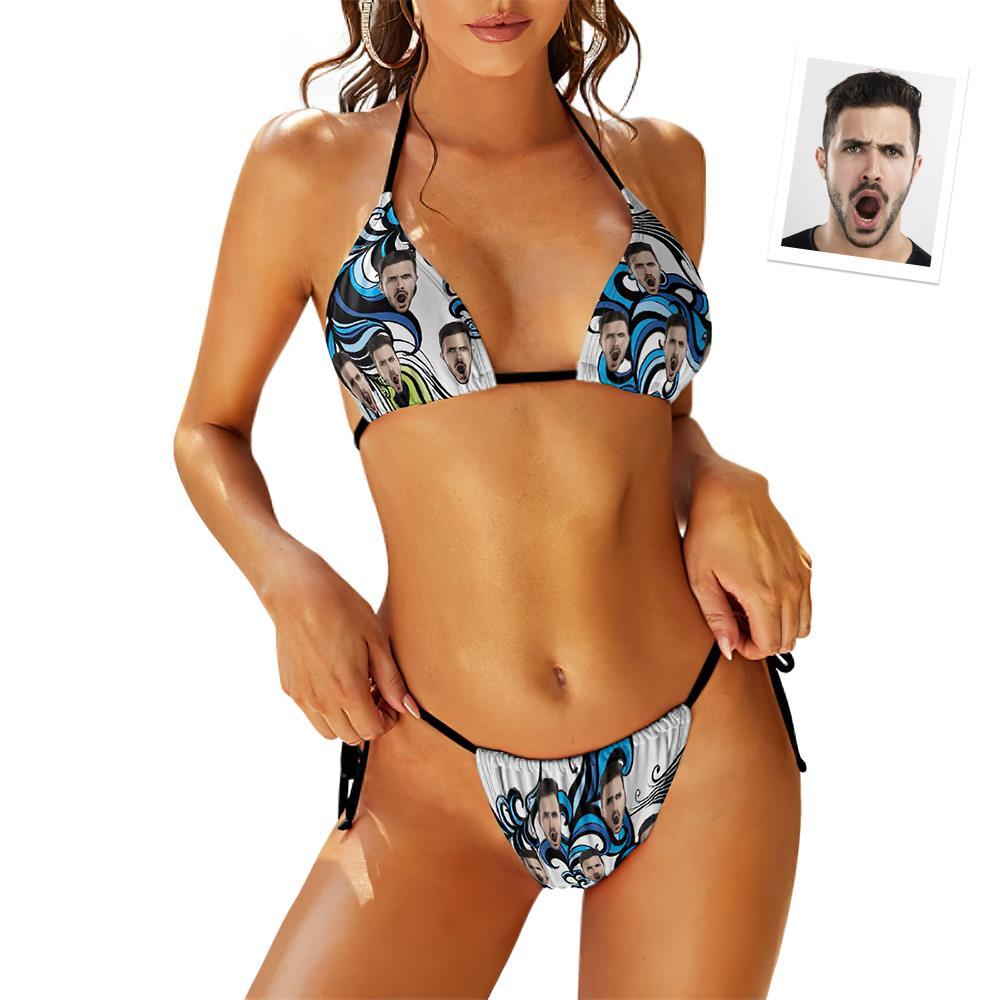 Custom Face Swimming Suit Sexy Strappy Bikini Waves - MyFaceSocksEU