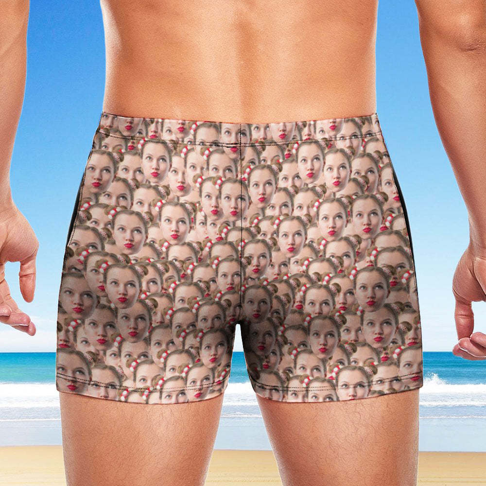 Custom Men's Swim Boxer Shorts, Hawaiian Face Swim Trunks, Peseronalized Swim Briefs - Face Mash