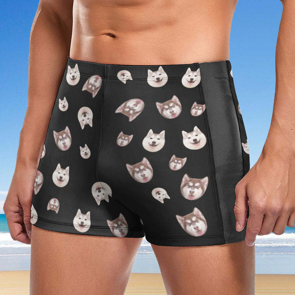 Custom Men's Swim Boxer Shorts, Hawaiian Face Swim Trunks, Peseronalized Swim Briefs - Funny Pet Face