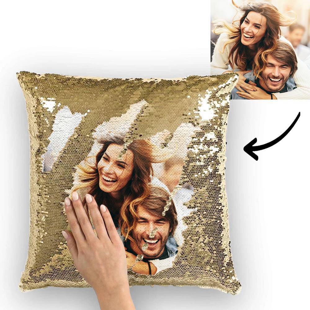 Custom Cute Couple Photo Magic Sequins Pillow Multicolor Sequin Cushion 15.75inch*15.75inch - MyFaceSocksEU