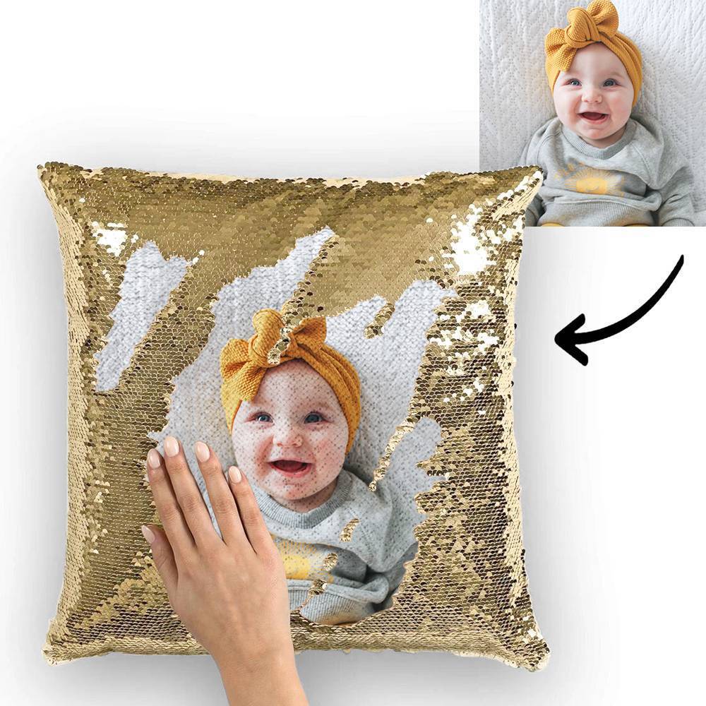 Custom Photo Magic Sequins Pillowcase Lake Blue Color Sequin Cushion 15.75inch * 15.75inch Unique Gifts - MyFaceSocksEU
