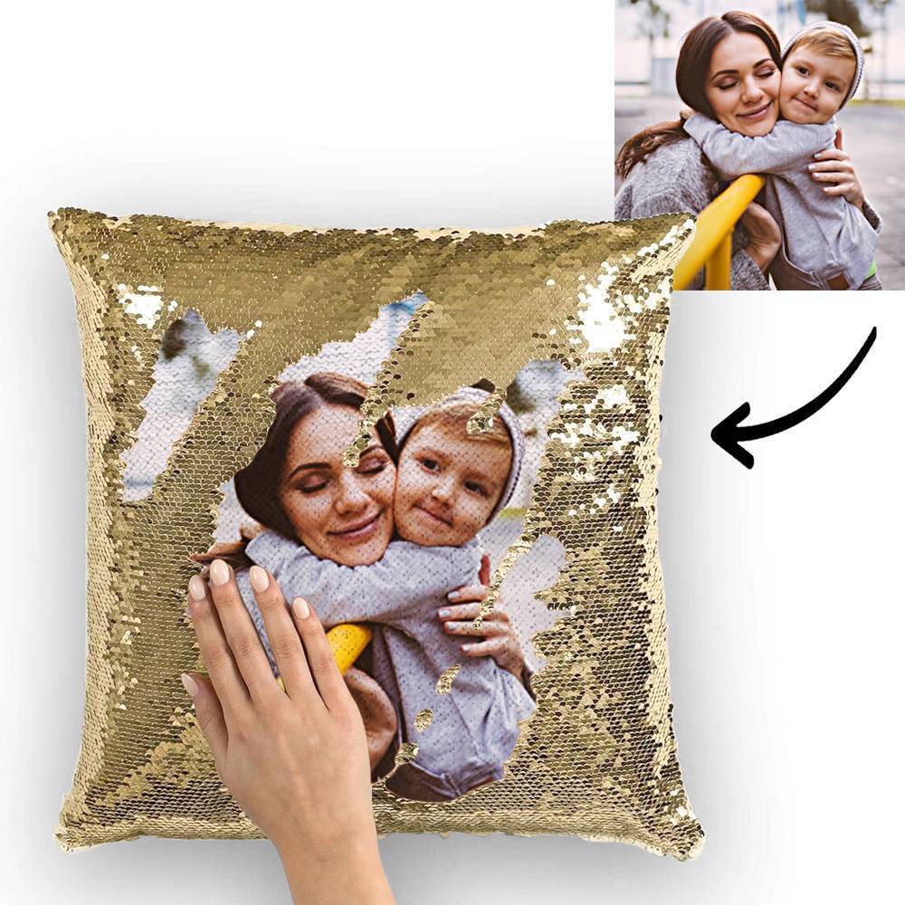 Custom Photo Magic Sequins Pillowcase Black Color Sequin Cushion Unique Gifts 15.75inch * 15.75inch - MyFaceSocksEU