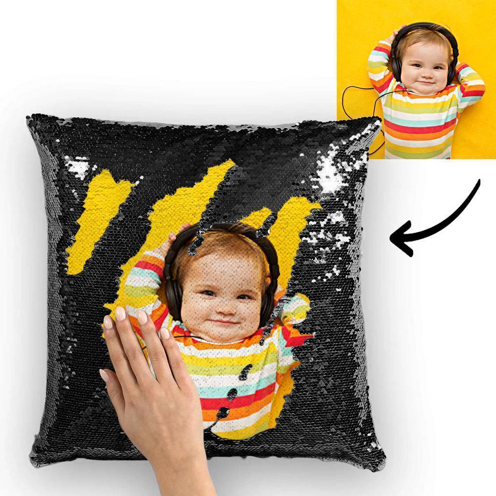 Custom Photo Magic Sequins Pillowcase Lake Blue Color Sequin Cushion 15.75inch * 15.75inch Unique Gifts - MyFaceSocksEU