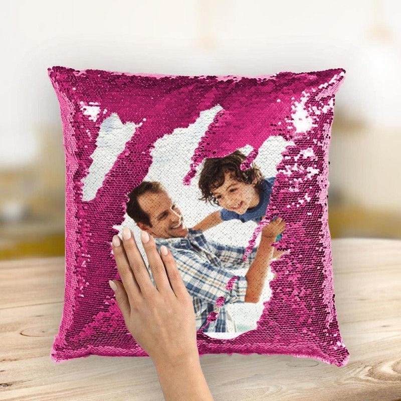 Custom Photo Magic Sequins Pillow Pink Color Sequin Cushion Home Decor 15.75inch * 15.75inch - MyFaceSocksEU