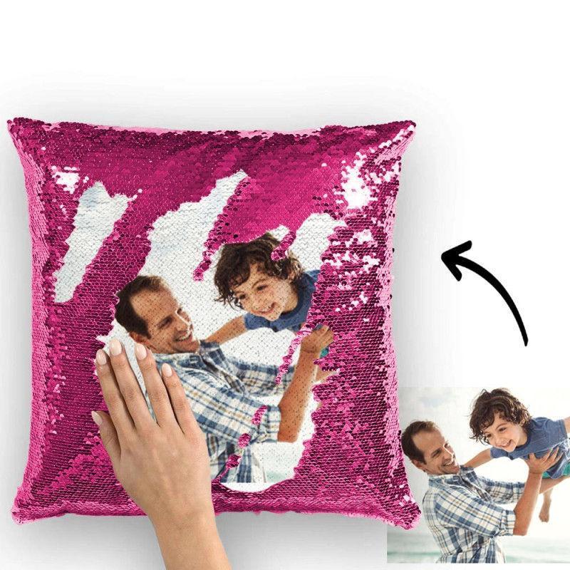Custom Photo Magic Sequins Pillow Pink Color Sequin Cushion Home Decor 15.75inch * 15.75inch - MyFaceSocksEU