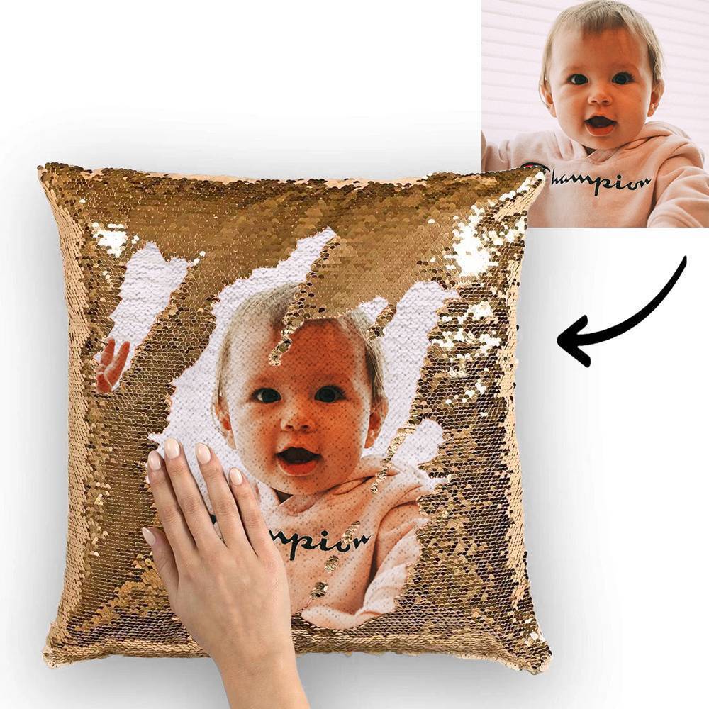 Custom Photo Magic Sequins Pillowcase Lake Blue Color Sequin Cushion 15.75inch * 15.75inch Unique Gifts - MyFaceSocksEU