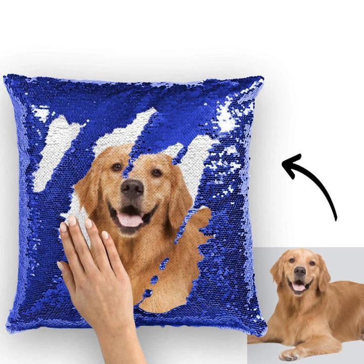 Custom Photo Magic Sequins Pillowcase Lake Blue Color Sequin Cushion 15.75inch * 15.75inch Unique Gifts - MyFaceSocksEU