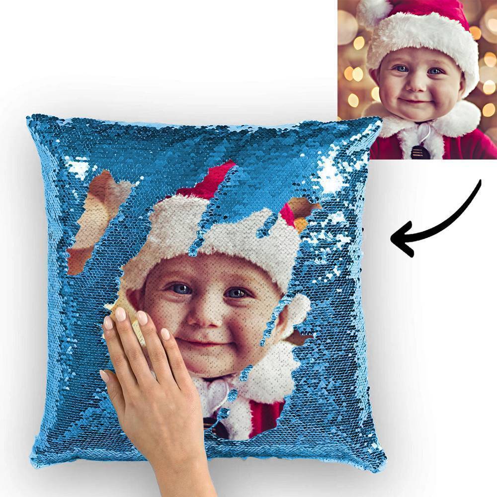 Custom Photo Magic Sequins Pillowcase Lake Blue Color Sequin Cushion 15.75inch * 15.75inch Unique Gifts - MyFaceSocksEU