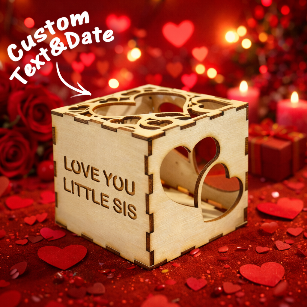 Valentine's Day Personalized Wooden Projection Night Light Cube – Custom Name, Age & Date | Heart Shadow Memory Lamp Gift for Anniversaries - myfacesockseu