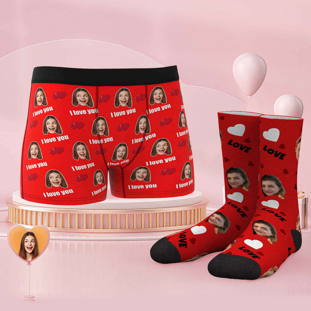 Custom Face Boxer Shorts And Socks Set Love - MyFaceSocksEU