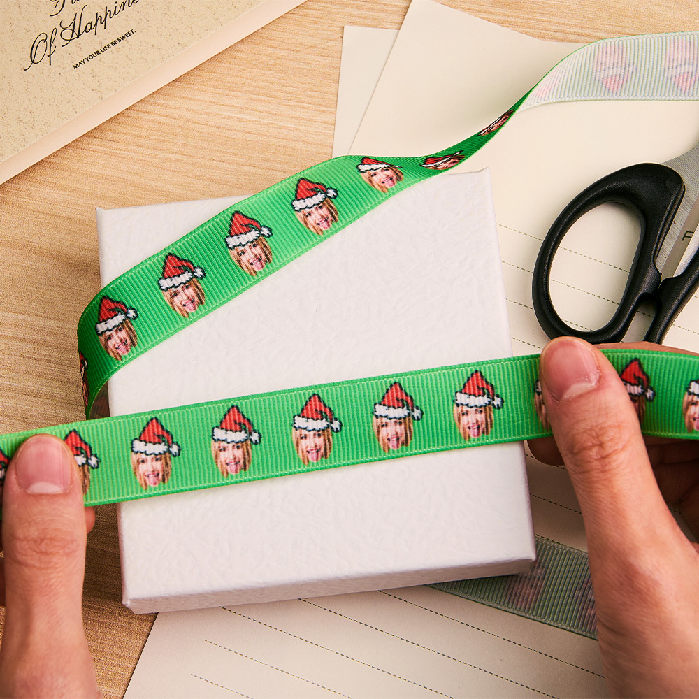 Custom Face Christmas Craft Ribbon Christmas Grosgrain Ribbon Hair Bow Green Ribbon - myfacesockseu
