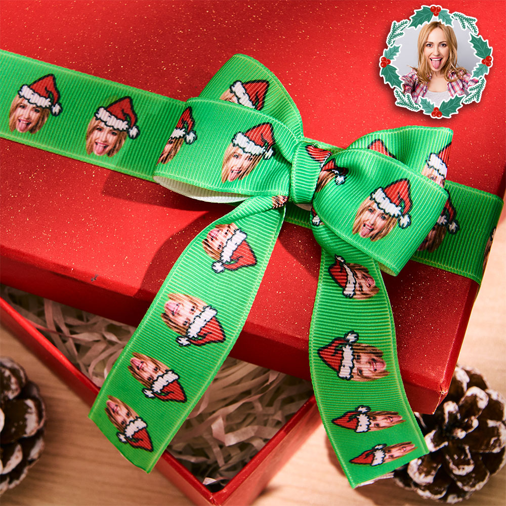 Custom Face Christmas Craft Ribbon Christmas Grosgrain Ribbon Hair Bow Green Ribbon - myfacesockseu