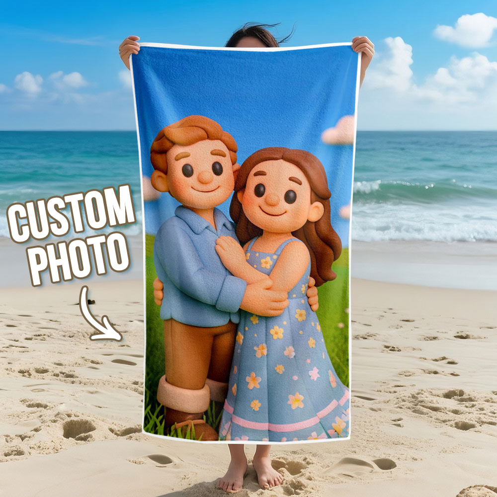 Personalized Cartoon Photo Beach Towel Wedding Gift for Anniversary Personalized Beach Towels - myfacesockseu