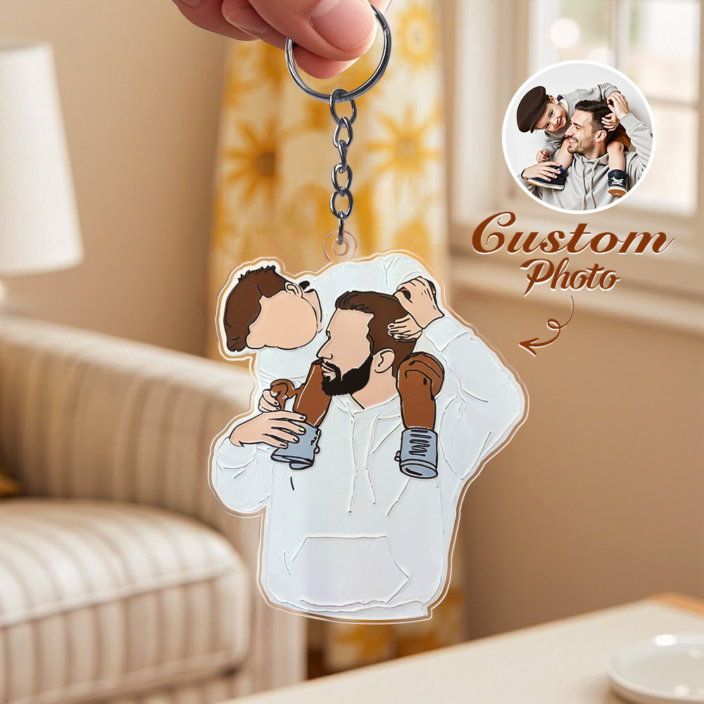 Personalized Line Art Flat Bar Keychain Upload Photo Dad Father's Day Gift - myfacesockseu