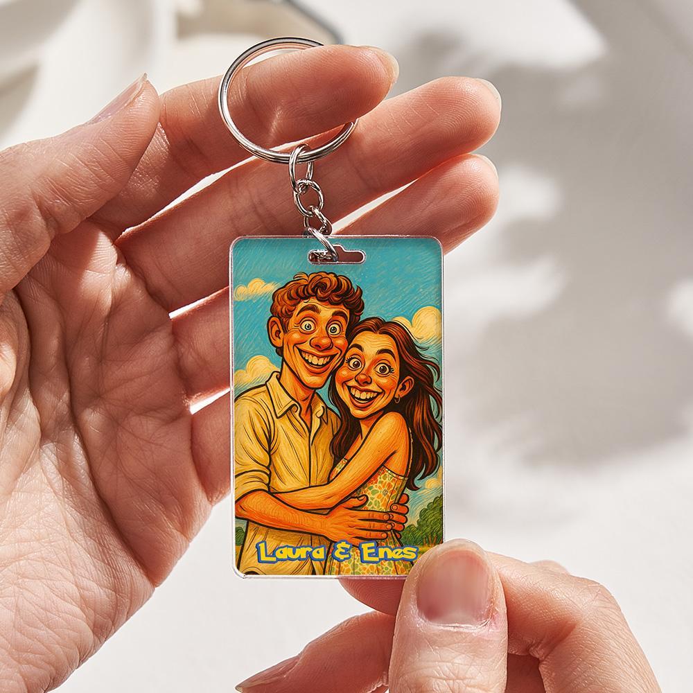 Cartoon Wedding Style Couple Keychain Perfect Gift for Couples Personalized Cartoon Gift with Photo & Text Acrylic Keychain Gift - myfacesockseu